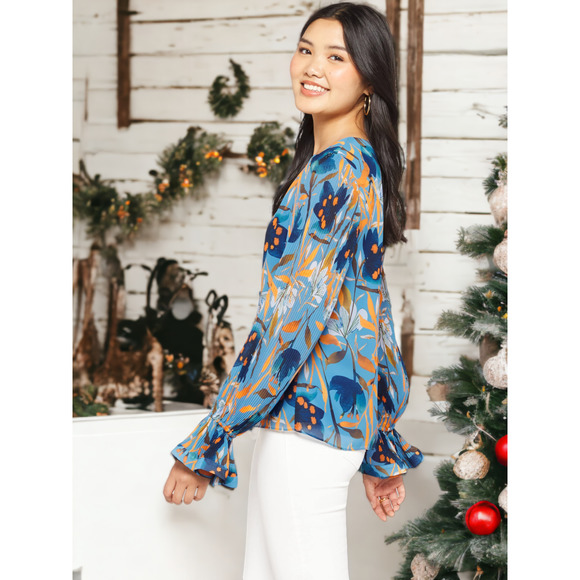 (60% OFF) NWT Milly Greer Watercolor Azalea Top in Blue/Multi Small MSRP $375 - Picture 4 of 6